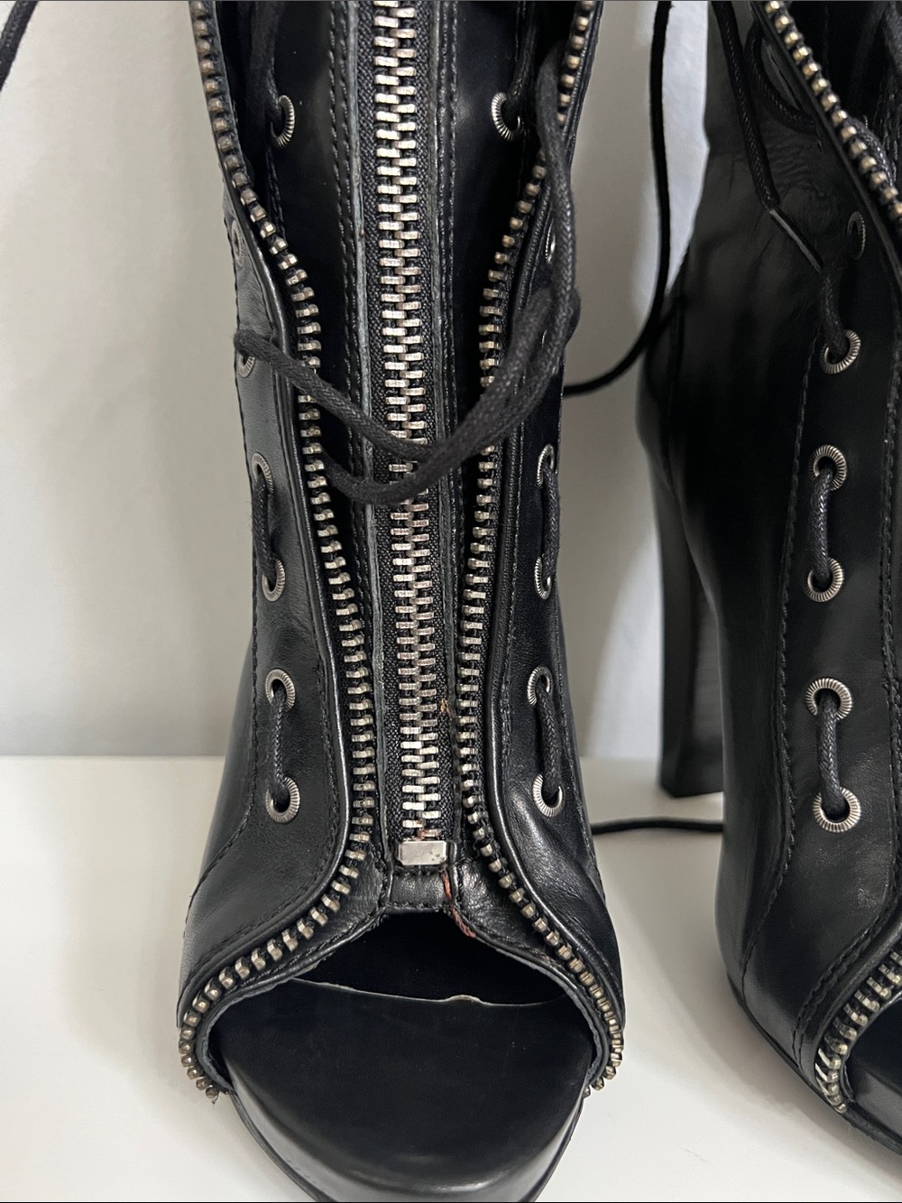 Alexander Wang Black Lace-Up Peep-Toe High Heel Boots - Picture 13 of 15